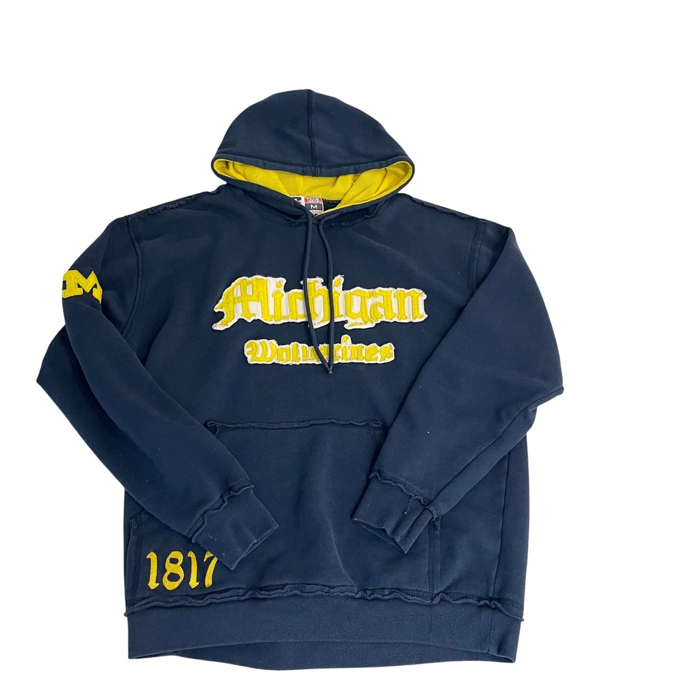 Vintage 90s Russell Athletic Michigan Wolverines Hoodie Sweatshirt Navy MEDIUM